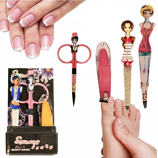 Travel Manicure Pedicure Grooming Set Featuring Doll 4Pcs