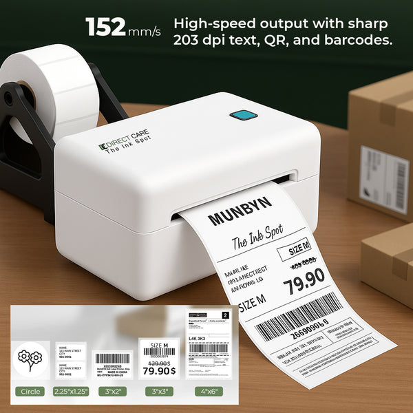 USB & Bluetooth Shipping Label Printer (UK), 203 dpi Direct Thermal, Thermal Shipping Label Printer – Inkless Label Printer for Shopify, eBay, Etsy, UPS, DHL, DPD & GLS