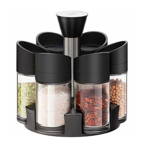 Spices Jar Storage 7 Pc Set With Rotating Stand Spice Storage Glass Kitchen Lid Seasoning Utensil Airtight multicolored spray type durable spray type Stainless Steel