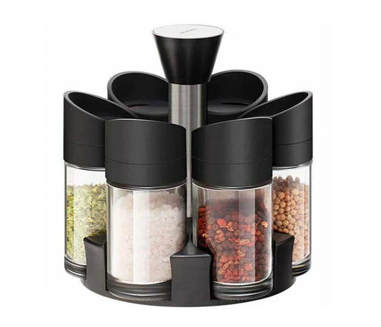 Spices Jar Storage 7 Pc Set With Rotating Stand Spice Storage Glass Kitchen Lid Seasoning Utensil Airtight multicolored spray type durable spray type Stainless Steel