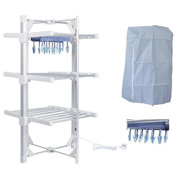 Electric Heated Clothes Airer-Mini Standard 3-Tier| With Rack Cover & 12 Clothes Pegs-Houszy®