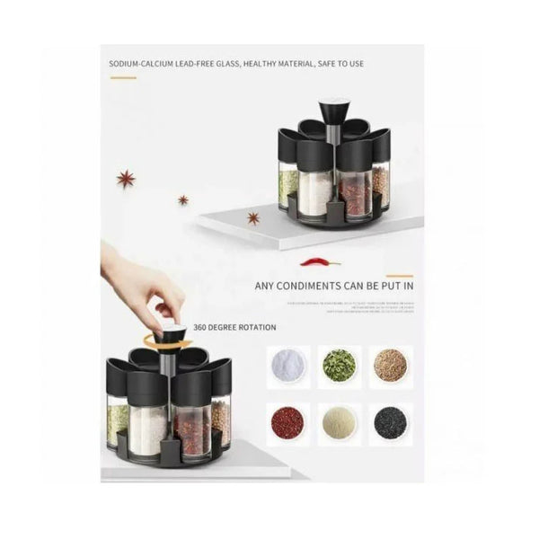 Spices Jar Storage 7 Pc Set With Rotating Stand Spice Storage Glass Kitchen Lid Seasoning Utensil Airtight multicolored spray type durable spray type Stainless Steel
