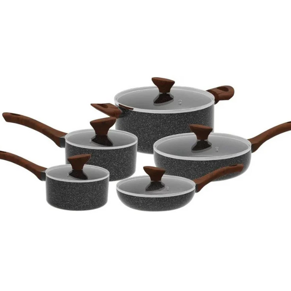 10-Piece Cookware Set | Non-Stick Granite Pots & Pans with Lids – Houszy
