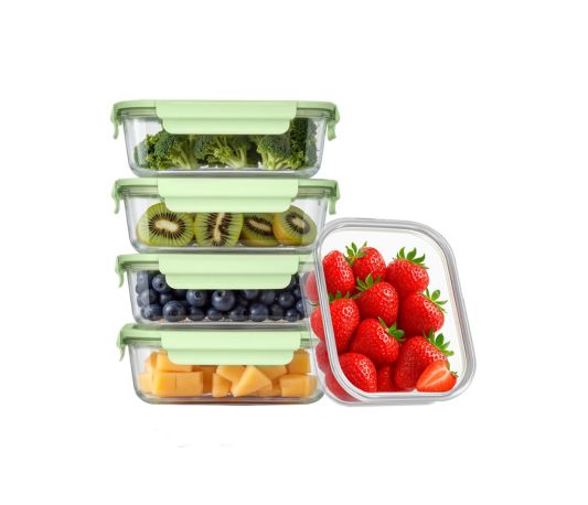 Houszy Glass Food Containers with Air-Vent Lids – 5 Pack – Mint-Green