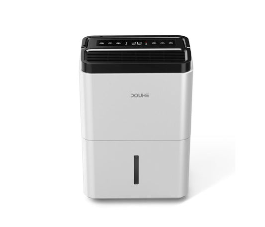 Houszy 12L/Day Dehumidifier for Home Damp, 2.5L Tank, Digital Humidity Display, 1-24H Timer, R290 Compressor, Auto Defrost, Child Lock, Continuous Drainage, Carbon Filter, Handle & Casters