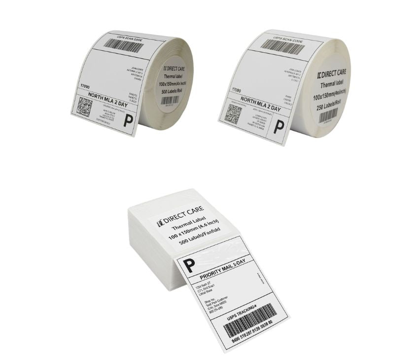 Direct Care – The Ink Spot 4"×6" Direct Thermal Shipping Labels | 100×150 mm | Perforated, Permanent Adhesive |