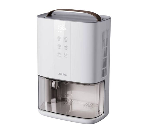 Houszy Semiconductor Dehumidifier for Home, 2300ml Tank, 500±30ml/Day, 3 Modes (Sleep/Low/Strong), Digital Humidity Display, Timer, Auto‑Defrost, Carbon Filter + UVA + Negative Ions, 7 Ambient Lights, Handle