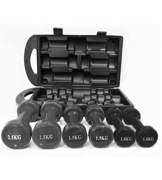 10 Kgs Black & Grey Vinyl Coated Dumbbell Set With  Molded Carry Case (Anti-Roll Design)