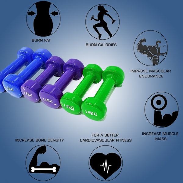 Vinyl Dumbbell Set With Molded Carry Case-10 Kgs (Multi-Colour Set)