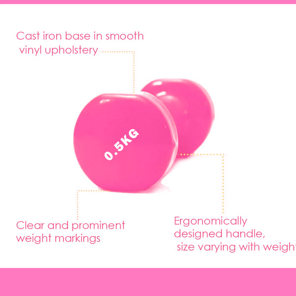 Vinyl Dumbbells Set-0.5 - 6Kg (Pink, Red, Purple, Blue)