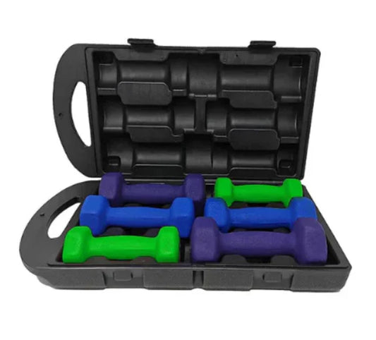 Neoprene Hand Dumbbell Weight Set 10Kg Carry Case, Green, Purple, Blue Colors