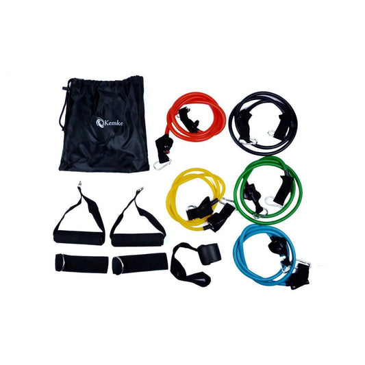 Gym Equipment Set of Heavy Duty Adjustable Hand Gripper Abdominal Exercise Wheel Roller with Extra Thick Knee Pad & 11 Pcs Resistance Band Pull Rope Set