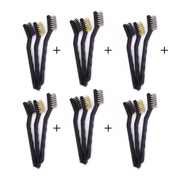 Mini Wire Brush Set Steel Brass Nylon Cleaning Polishing 3pc Black