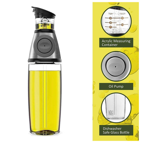 Glass Oil Dispenser Bottles with Dip-Free Spouts & Easy-Press Measuring Cap-(500ml)