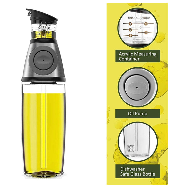 Glass Oil Dispenser Bottles with Dip-Free Spouts & Easy-Press Measuring Cap-(500ml)