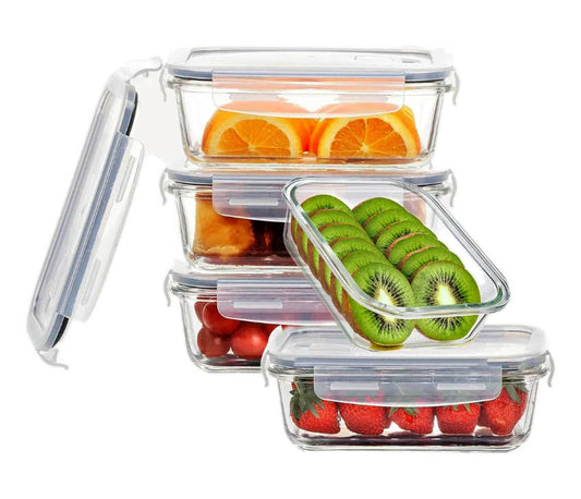 Glass Meal Prep Containers With Air Vent Lids - Set Of 5 + 1 Extra Lid