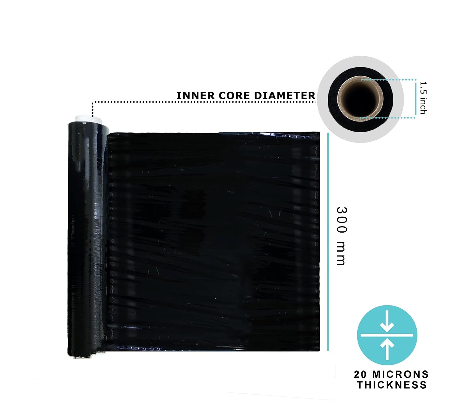 Black Pallet Stretch Wrap | Standard Core, 20mu Thick, Industrial Strength | Plastic Wrap | Packaging for Removals, Industrial & Warehouse Use-1 Roll x 300mm