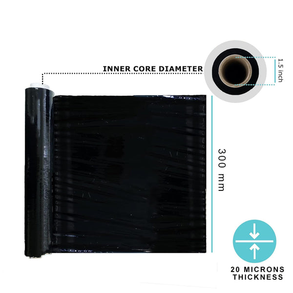 Black Pallet Stretch Wrap | Standard Core, 20mu Thick, Industrial Strength | Plastic Wrap | Packaging for Removals, Industrial & Warehouse Use-1 Roll x 300mm