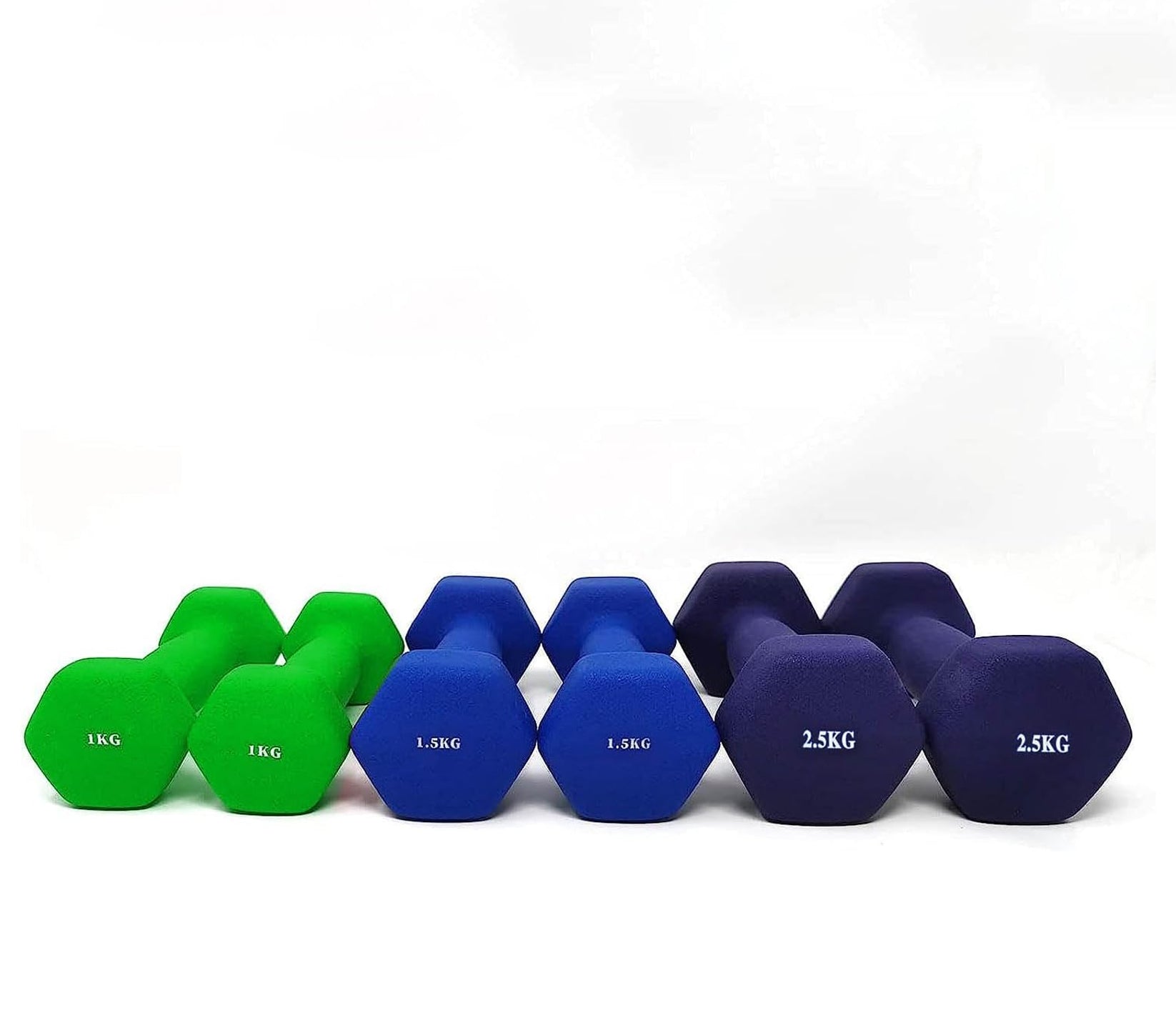 Neoprene Hex Dumbbell Set With Carry Case-10Kg(Green/Purple/Blue)