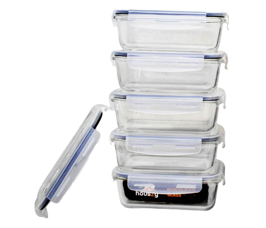 Glass Meal Prep Containers With Air Vent Lids - Set Of 5 + 1 Extra Lid