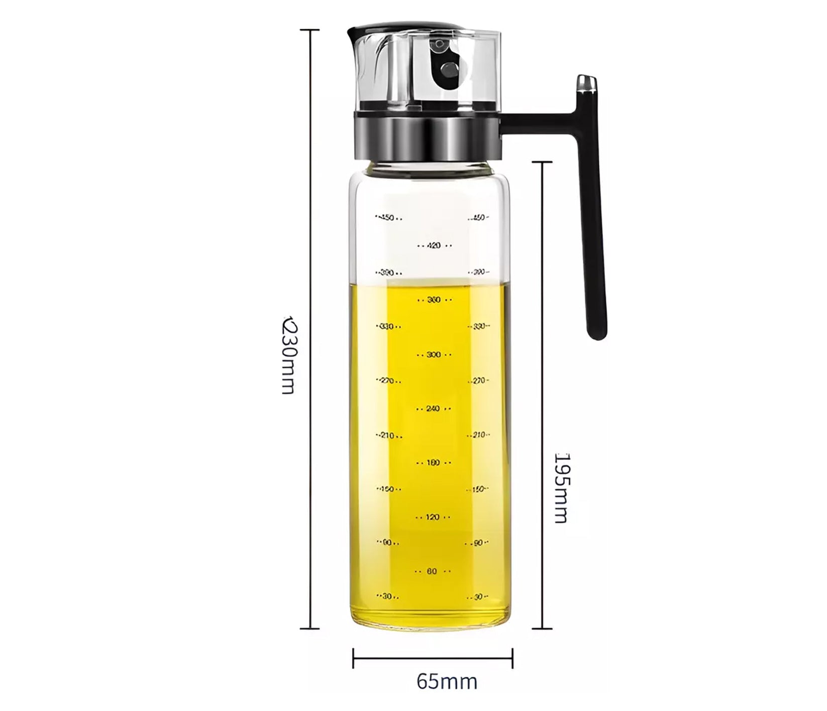 Glass Cooking Oil Dispenser With Automatic Open Cap Handle & Non-Drip Spout 500ml