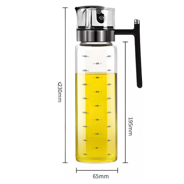 Glass Cooking Oil Dispenser With Automatic Open Cap Handle & Non-Drip Spout 500ml