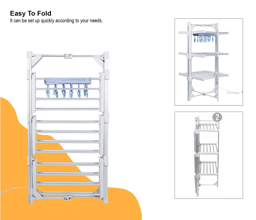 Electric Heated Clothes Airer-Mini Standard 3-Tier|With Rack Cover & 12 Clothes Pegs