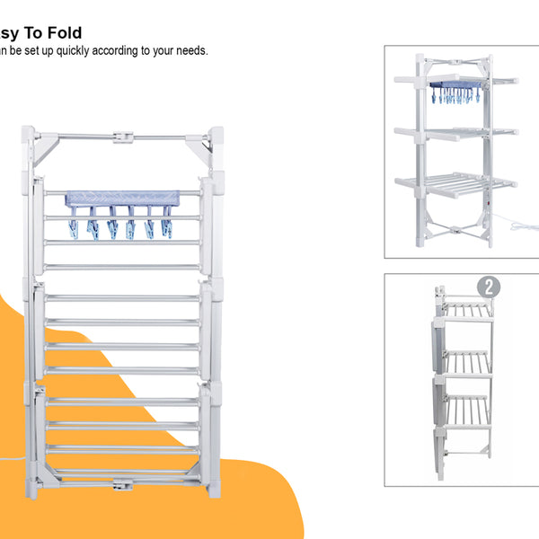 Electric Heated Clothes Airer-Mini Standard 3-Tier|With Rack Cover & 12 Clothes Pegs