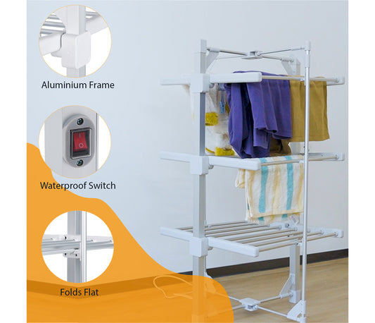 Electric Heated Clothes Airer-Mini Standard 3-Tier|With Rack Cover & 12 Clothes Pegs