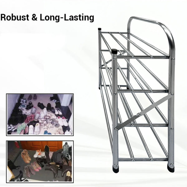 Stainless Steel Shoe Rack- 4-Tier, Ideal for Living Room or Hallway (Silver)-Houszy®