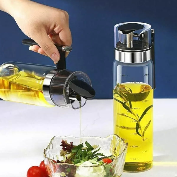 Glass Cooking Oil Dispenser With Automatic Open Cap Handle & Non-Drip Spout 500ml