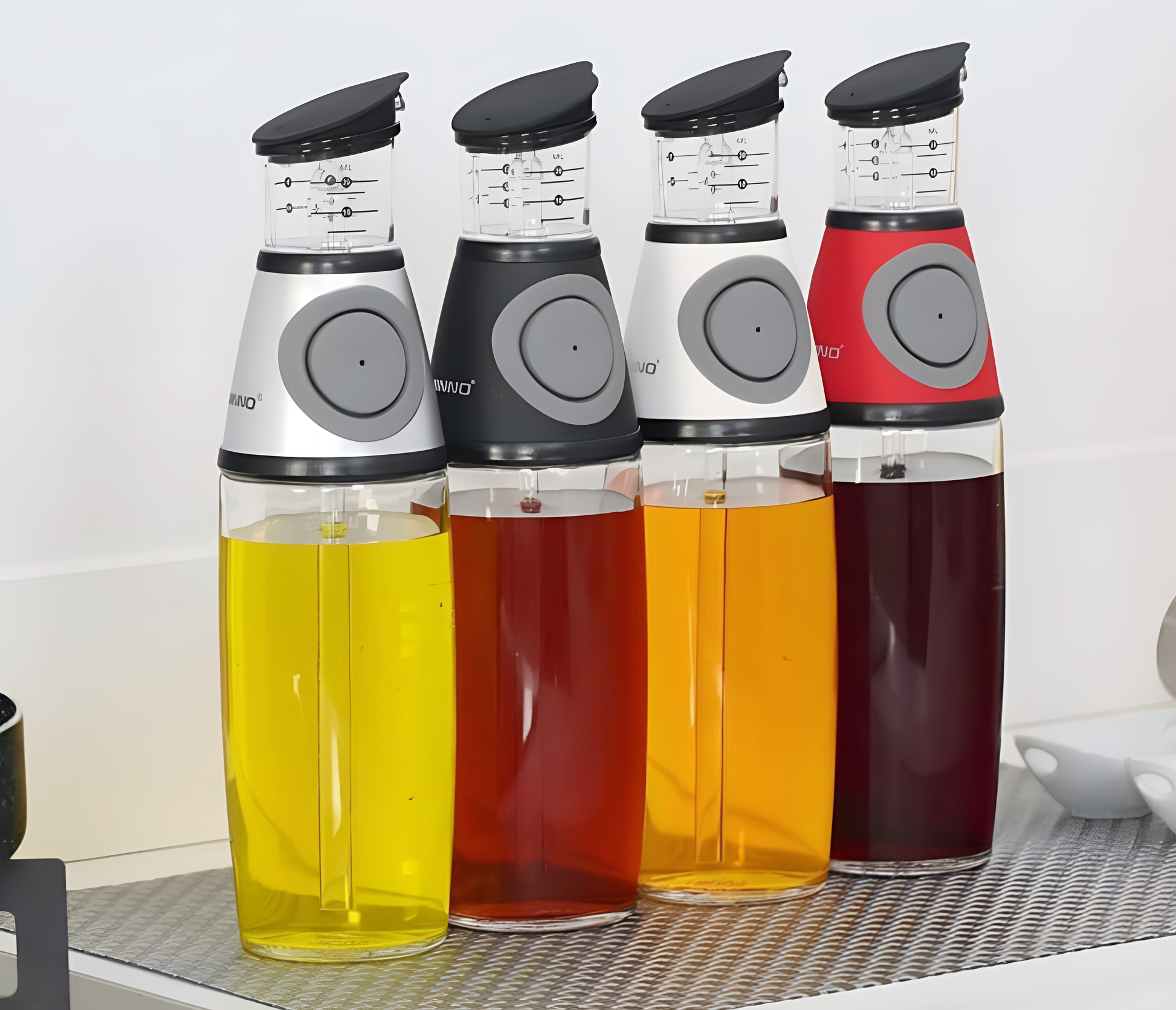 Glass Oil Dispenser Bottles with Dip-Free Spouts & Easy-Press Measuring Cap-(500ml)