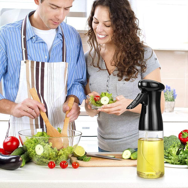 Plastic Oil Spray Mist Bottle for Air Fryer, Salad, Baking, BBQ, Frying (Black/210 ml)