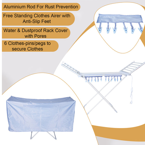 Electric Clothes Dryer With 20 Heated Bars- 230W | 12-Clothes Pegs+ Rack Cover-Houszy®