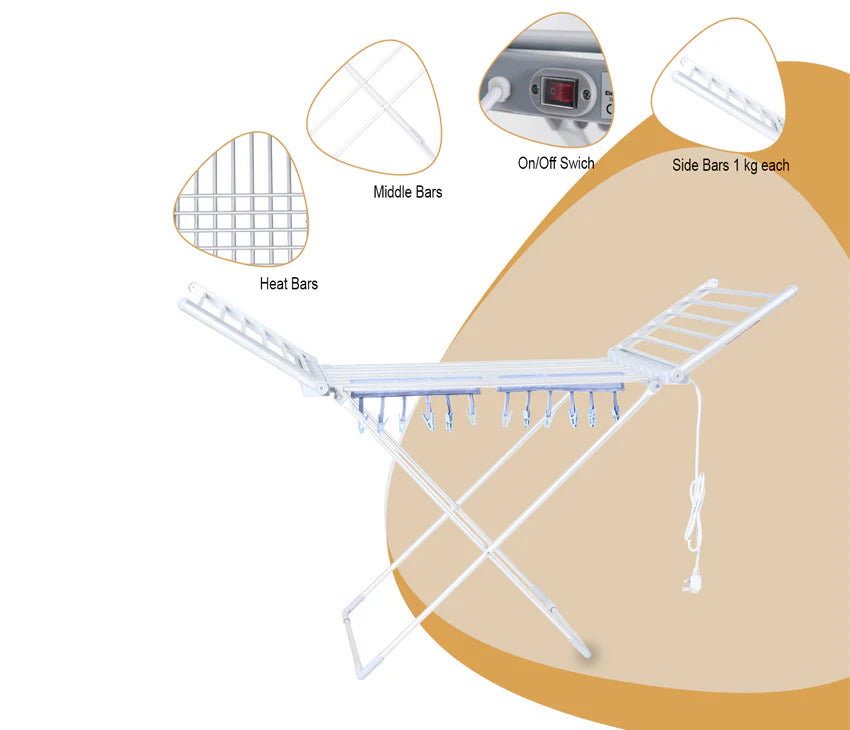 Houszy® Electric heated folding clothes dryer airer with cover, 230w Energy-Efficient 18 rails indoor airer, wet laundry drying rack.