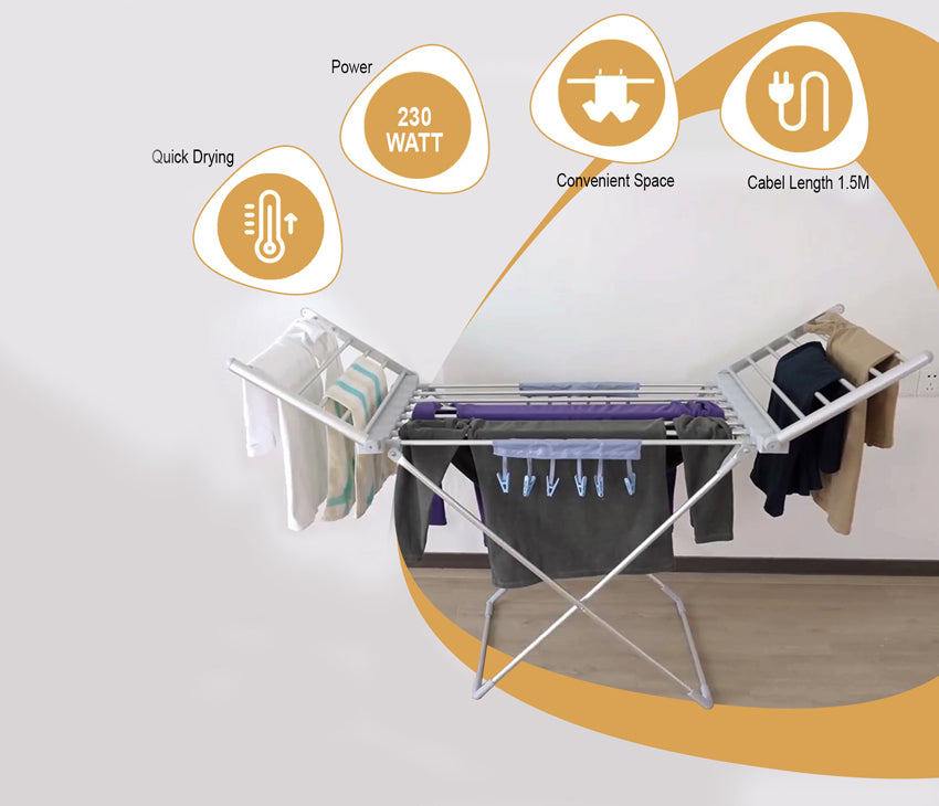 Electric Clothes Dryer With 20 Heated Bars- 230W | 12-Clothes Pegs+ Rack Cover