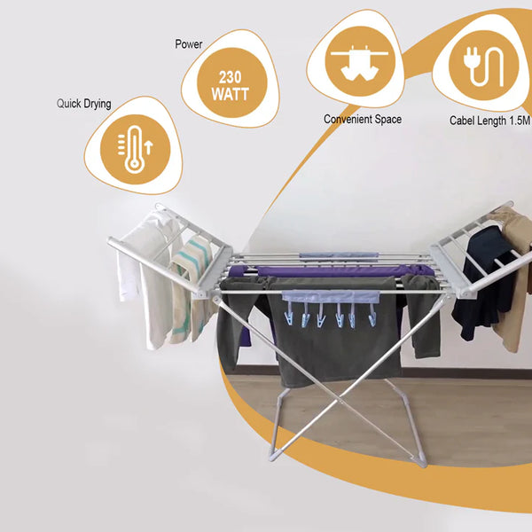 Electric Heated Folding Clothes Dryer Airer With Cover, 230W Energy-Efficient 20 Rails Indoor Airer, Wet Laundry Drying Rack-Houszy®