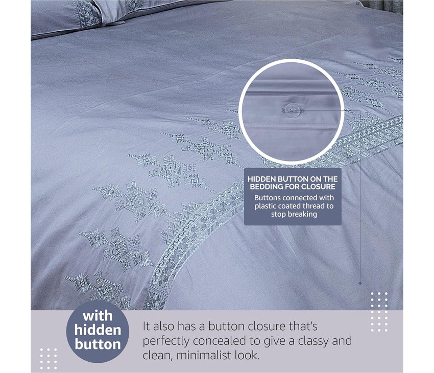 Duvet Cover Set With Egyptian Cotton Fitted Sheet- 400 TC (Ragina Silver Design)