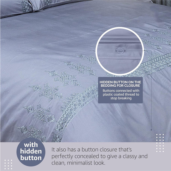 Duvet Cover Set With Egyptian Cotton Fitted Sheet- 400 TC (Ragina Silver Design)