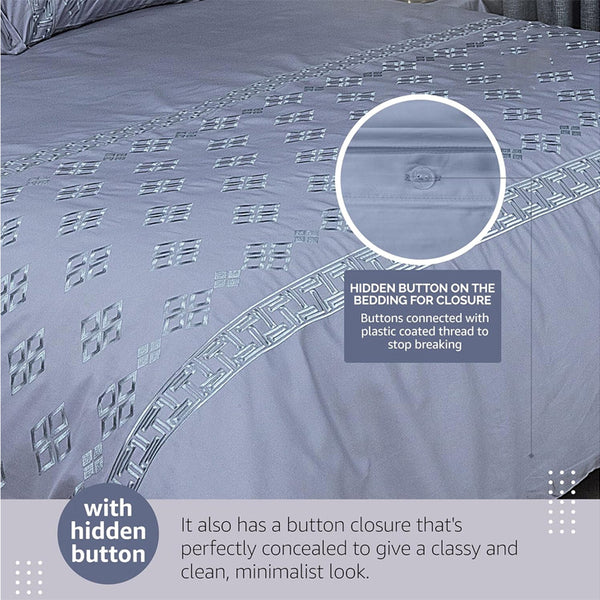 Duvet Cover Set With Egyptian Cotton Fitted Sheet- 400 TC (Classic Silver Design)