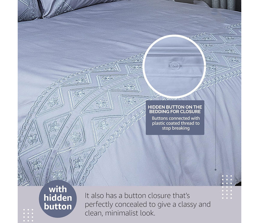 Duvet Cover Set With Egyptian Cotton Fitted Sheet- 400 TC (Triangle Silver Design)