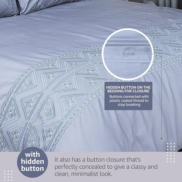 Duvet Cover Set With Egyptian Cotton Fitted Sheet- 400 TC (Triangle Silver Design)