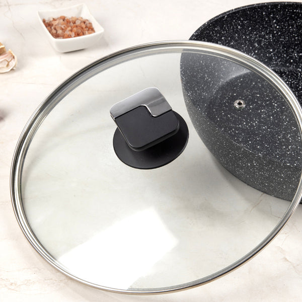 24cm Deep Frying Pan with Lid | Non-Stick Granite Coating, Induction Safe – Houszy