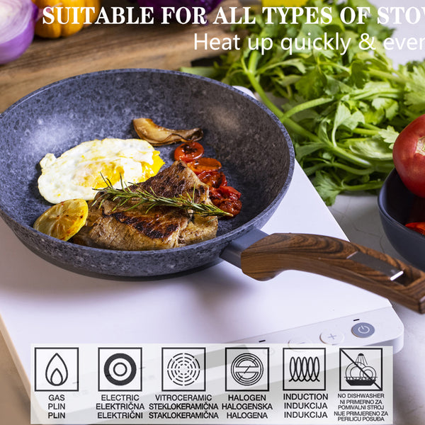 Non-Stick Frying Pan 24 cm Granite Coating & Induction Safe – Houszy