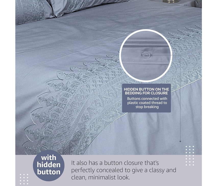 Duvet Cover Set With Egyptian Cotton Fitted Sheet- 400 TC (Gloria Silver Design)