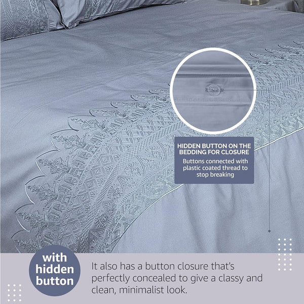 Duvet Cover Set With Egyptian Cotton Fitted Sheet- 400 TC (Gloria Silver Design)