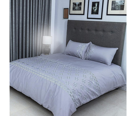 Duvet Cover Set With Egyptian Cotton Fitted Sheet- 400 TC (Classic Silver Design)