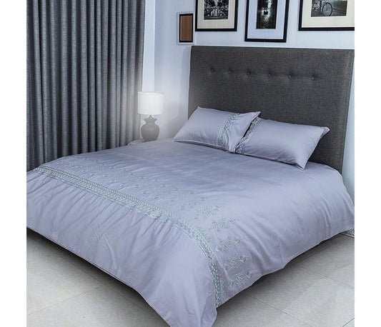 Duvet Cover Set With Egyptian Cotton Fitted Sheet- 400 TC (Ragina Silver Design)