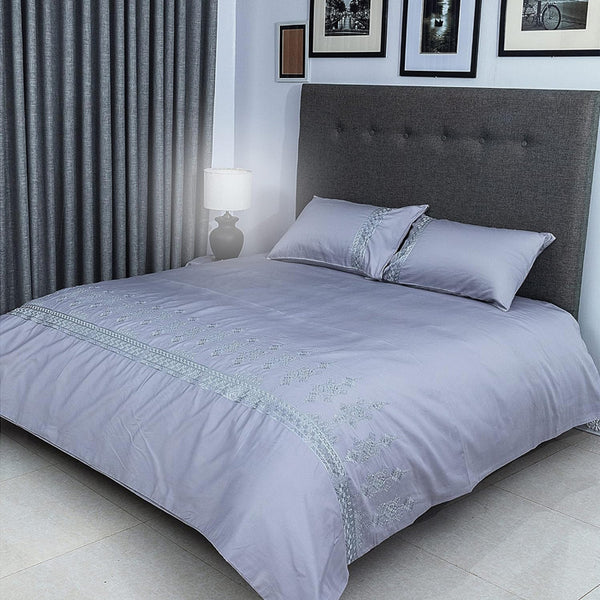 Duvet Cover Set With Egyptian Cotton Fitted Sheet- 400 TC (Ragina Silver Design)