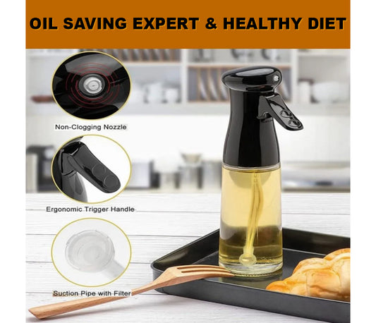 Plastic Oil Spray Mist Bottle for Air Fryer, Salad, Baking, BBQ, Frying (Black/210 ml)